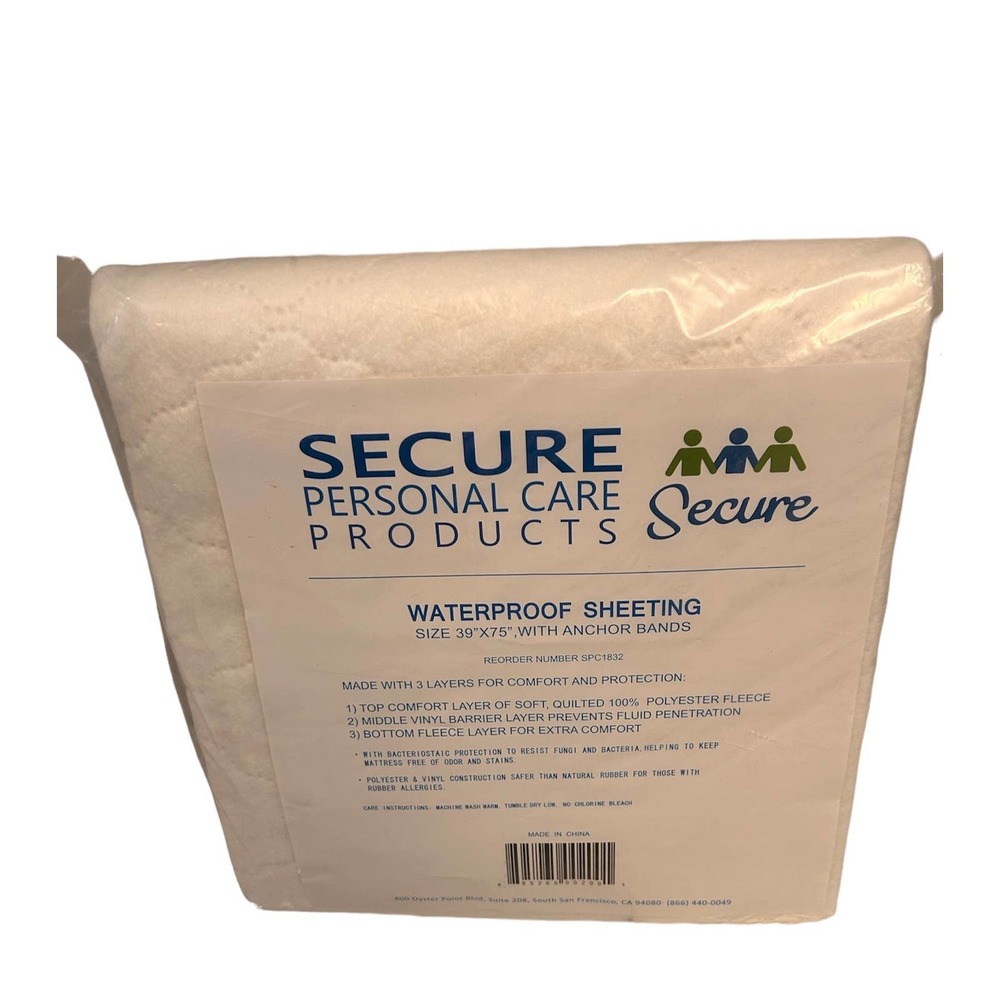 Secure Personal Care Waterproof Sheeting 39X75 with Anchor Bands